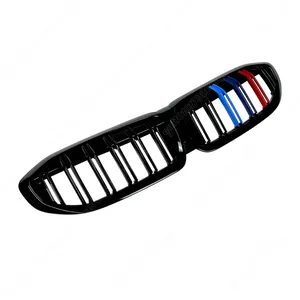 Pour Série 3 G20 G28 2019 2020 2021 2022, calandre avant de voiture avec bandes bleues et rouges style M, accessoires de style extérieur - Product Image 4