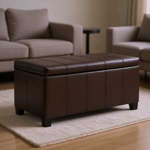 Banc de rangement en cuir PU marron, convertible, meuble de salon, design moderne, tabouret pour la maison - Product Image 2