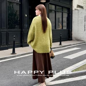 Ensemble pull col V en laine d'alpaga pour femme Runqi avec haut beige et jupe midi marron taille naturelle couleur unie tricotée pour l'hiver - Product Image 2