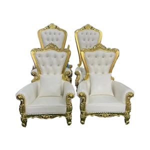 Fauteuil Trône Royal Baroque en Gros, Blanc et Or, à Dossier Haut, en Bois Sculpté et Velours, pour Mariage, Événements, Hall d'Hôtel, Fêtes - Product Image 6