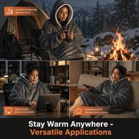 Couverture à capuche matelassée personnalisée en gros, surdimensionnée, en sherpa et flanelle, double face, chaude, pour toutes les saisons, lavable en machine