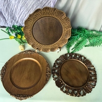 Assiettes de présentation vintage rétro en plastique marron à motif floral de 13 pouces pour mariage, fête, décoration de table, écologiques
