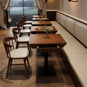 Ensemble table et chaises <span class=keywords><strong>de</strong></span> <span class=keywords><strong>restaurant</strong></span>, table rectangulaire en <span class=keywords><strong>bois</strong></span> massif avec cadre en métal et tiroirs, canapé et fauteuil <span class=keywords><strong>de</strong></span> <span class=keywords><strong>restaurant</strong></span> pour hôtel - Product Image 4