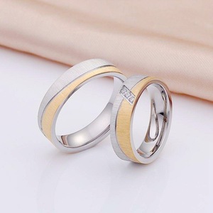 6mm 커플링 스테인리스 스틸 반지 다이아몬드 패턴 18K 금 도금 방수 보석 약혼 반지 선물 일상용 - Product Image 1