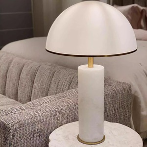White Mushroom <b>Table</b> <b>Lamp</b> Marble <b>Base</b> Led Warm Light E27 Switch Control For Living Room Bedroom Study Bedside - Product Image 1