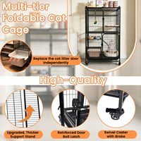 Cage pliable noire multi-niveaux pour chat avec roulettes verrouillables, plusieurs entrées, jouet suspendu, lit doux pour animaux de compagnie, boîte simple d'intérieur