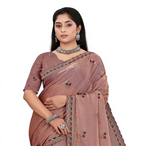 Sari de Satén Fandy de Diseño Indio Vexotrend para Mujer, Diseño Patola, Estilo Tradicional, para Bodas y Fiestas, Sin Arrugas, Bordado - Product Image 1