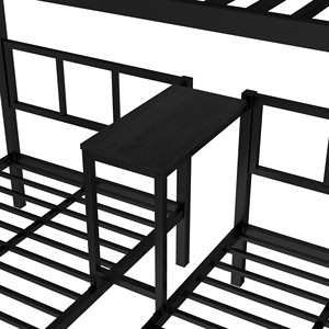 Lits superposés triples en métal noir avec escalier de rangement pour 3 adultes, design industriel moderne, idéal pour hôtels et écoles, parfait pour petites chambres - Product Image 6