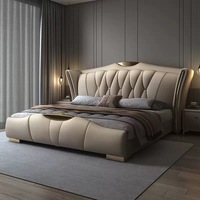 Hochwertige Luxus-Schlafzimmermöbel, Großes Lederbett mit Komfortabler Weicher Polsterung und Stauraum, Extra Großes Erwachsenenzimmer-Bettgestell mit Weichem Polster