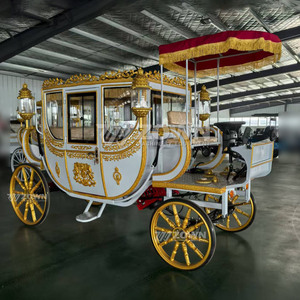 Photographie de mariage : Chariot royal blanc et doré avec relief et auvent à pompons rouges - Product Image 2