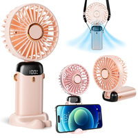 Ventilateur portable pliable intelligent à LED avec affichage de la puissance, 5 vitesses, pour les voyages en extérieur, les trajets quotidiens, le bureau, la table et le cou