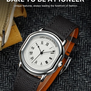 New 2025 35mm Vintage Quartz <b>Watch</b> for Men Grey Color Genuine Leather Strap Sapphire Crystal 50M Waterproof - Product Image 4