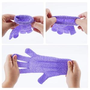 Luma Custom Five-Fingers Nylon Body Scrubber Guantes de ducha Exfoliante corporal de poliéster de forma ovalada Removedor de piel muerta Guante de baño - Product Image 6