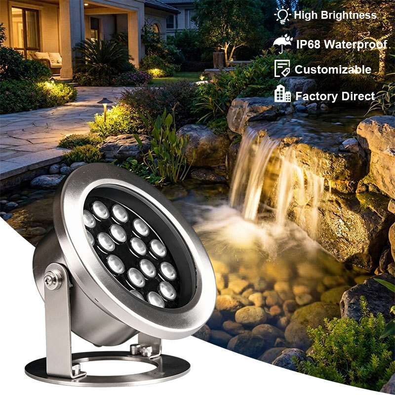 High Quality IP68 Waterproof 316 Stainless Steel Underwater LED Pool Lights DC24V Low Voltage 18W Landscape & Fountain Lighting
