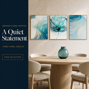 Stampa d'Arte Astratta Teal White Still Life su Tre Pannelli, Immagine a Colori Fluidi per Soggiorno, Hotel, Interni Moderni - Product Image 2