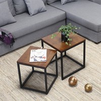 Table basse moderne à 3 niveaux, durable, avec plateau en pin massif et structure en fer, table gigogne pour la maison, l'appartement, l'hôtel, usage commercial