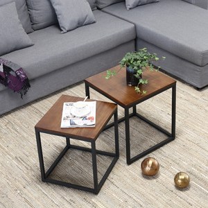 Tavolino da Caffè Moderno a 3 Livelli, Piano in Legno di Pino Massiccio e Struttura in Ferro, Tavolo Componibile per Casa, Appartamento, Hotel e Uso Commerciale - Product Image 2