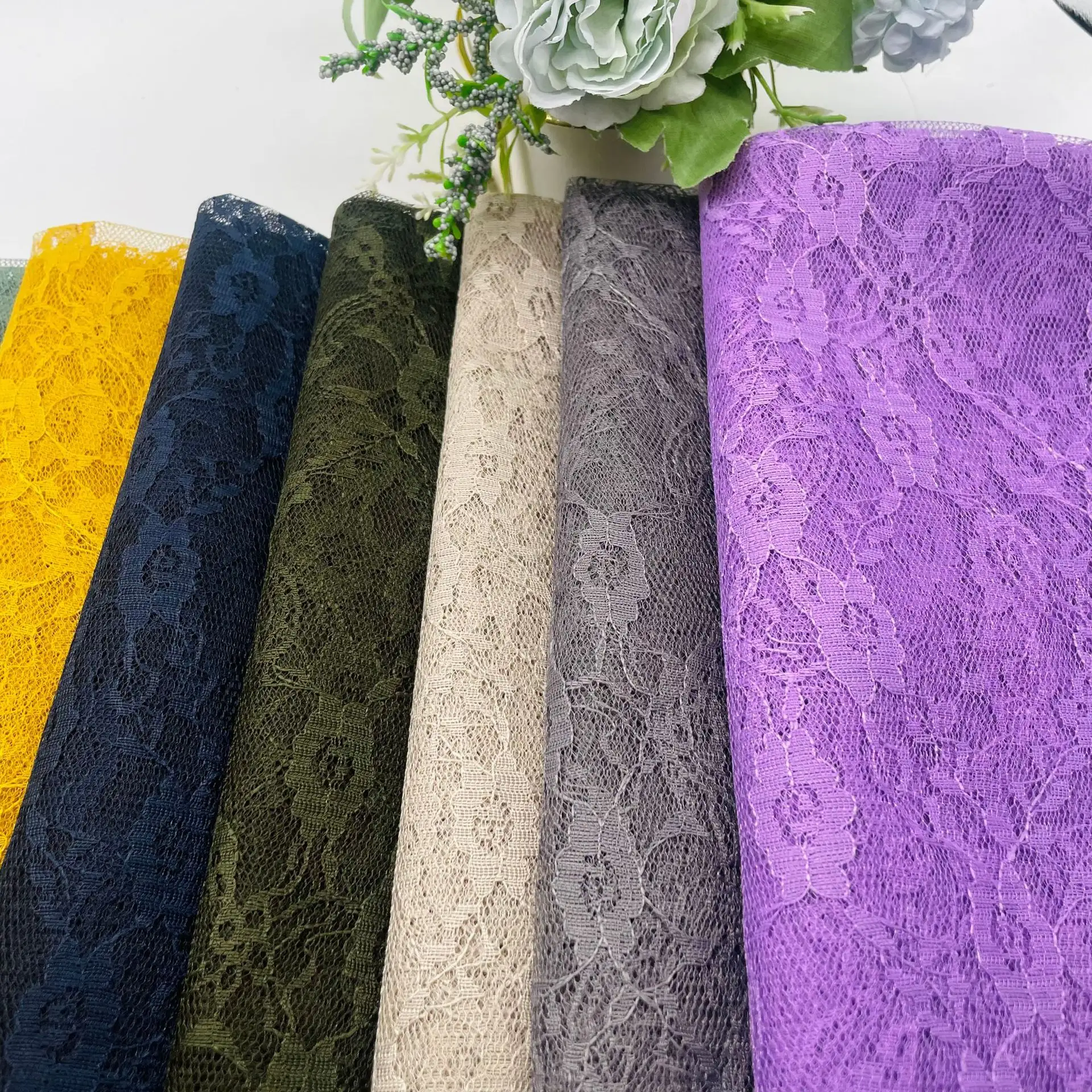 Vải Ren Hoa Mẫu Đơn Polyester Dệt Hoa Jacquard Không Co Giãn Rộng 150 Cm Vải Mềm Thêu Hoa Lưới Cho Váy Đầm