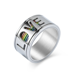 Anillo Giratorio con Bandera Arcoíris, de Acero Inoxidable, Joyería para Hombre, Regalo, Talla Grande, Diseño Geométrico con Letras - Product Image 5