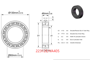 Cuscinetto a Rulli Sferici 22312E/VA405 con Gabbia in Ottone 60x130x46mm, 22312EMW33W800C4 per Frantumatore e Vaglio Vibrante 22312YMW33W800C4 - Product Image 3