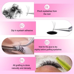 Pestañas de Volumen Hechas a Mano con Pelo Sintético, 300 Unidades, 15 Filas, Base Puntiaguda, 0.07mm/0.05mm, Forma 6D-16DW, Negro Natural, Personalizables - Product Image 4