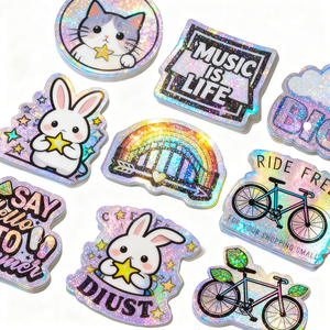 Custom Die Cut Brand <strong>Logo</strong> <strong>Sticker</strong> Waterproof Self-Adhesive PET rainbow Holographic Laser Promotional <strong>Stickers</strong> With <strong>Logo</strong> - Product Image 3