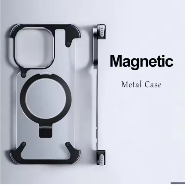 Low Moq in Stock Dropshipping Clear Anti-fall Hidden Metal Bracket Anti-collision Business Case Phone Cover for Phone 15 Pro Max