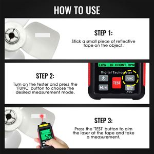 Tacómetro Digital de Alta Precisión con Rango de 10-99,999 RPM, Medidor Láser sin Contacto, Sensor Fotoeléctrico MAX/MIN/AVG, Pantalla LCD de 5 Dígitos - Product Image 5