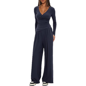 Conjunto de Dos Piezas para Mujer, Primavera-Verano 2026, Top Largo sin Tirantes de Color Sólido con Mangas Largas y Pantalones Largos, Estilo Vintage - Product Image 3