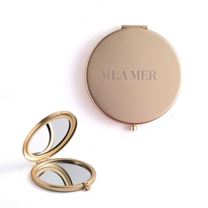 Brand Name Engraved Laser Logo Electroplating Gold Round Shape <b>Double</b> <b>Side</b> <b>Mirror</b> - Product Image 2