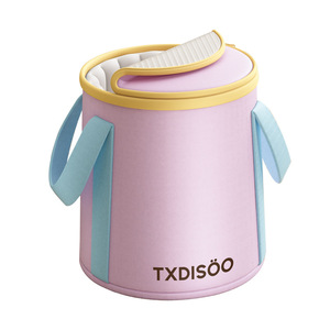Txdisoo <b>Foldable</b> Foot <b>Bath</b> Tub Round Pink With Blue Handles For Travel And Home Use - Product Image 1