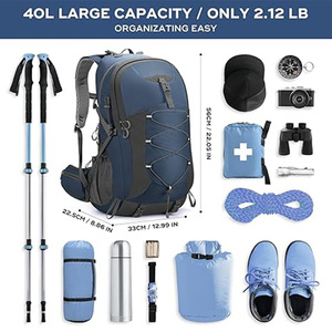 Sac à dos de randonnée 40L léger et imperméable avec housse de pluie, compatible avec système d'hydratation, support pour bâtons de trekking, ventilé - Product Image 2