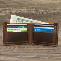 Dompet Kulit Asli Pria Retro Vintage, Buatan Tangan, Gaya Retro Sederhana dengan Penutup Terbuka, Kulit Crazy Horse, Tempat Kartu