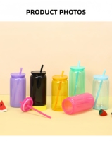 Gobelet en plastique transparent avec couvercle et paille, en forme de canette de soda, réutilisable, pour café glacé, jus et autres boissons