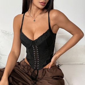 Nuovo Corsetto Sexy Regolabile in Pizzo Tinta Unita con Ferretto e Strass, Top Corto da Donna - Product Image 4