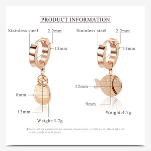 Rose Gold Fish Huggie <b>Earrings</b> 12MM Stainless Steel Animal Shape <b>Studs</b> For Women Fashion Jewelry - Product Image 5