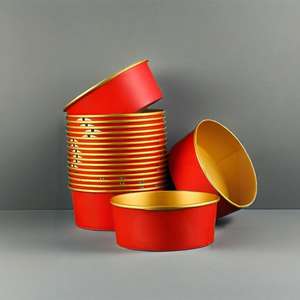 Jetable personnalisé imprimé 8 Oz 12oz 16 Oz feuille d'or ronde bol en papier alimentaire biodégradable à emporter Fast Food bol en papier kraft - Product Image 5