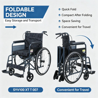 Fauteuil roulant pliable avec accoudoirs rembourrés en tissu 600D, roulettes avant, repose-pieds et frein à main pour les soins à domicile et en milieu hospitalier