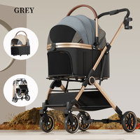 Poussette 3-en-1 pour animaux de compagnie, porte-animaux détachable, pliable, chariot pour chat et chien, roues pivotantes à 360°, tissu respirant et imperméable, transport