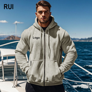 RUIQUWIN vente en gros hommes sweat à capuche zippé doux chaud couleur unie surdimensionné Fitness veste essentielle pour les sports de plein air taille 3XL - Product Image 1