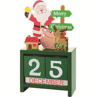 Ornement de table de Noël, décoration de bureau, bloc rustique avec affichage de la date, gnome, arbre de Noël, calendrier de compte à rebours de Noël en bois