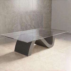 Mesa de Centro ML-CT06 de Diseño Moderno en Forma de S con Tapa de Vidrio y Madera Ecológica para Sala de Estar, Hotel u Hogar - Product Image 4