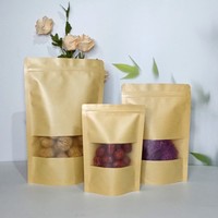 Prêt à Expédier Sacs en Papier Kraft Recyclables Stand Up Zip Lock Avec Fenêtre Transparente Pour Snack Bonbons Biscuits Café Thé Fruits Séchés