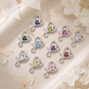 Bijoux fantaisie en argent 925 pour femmes Pendentif coeur avec pierres précieuses colorées en zircon Plaqué rhodium Cadeau d'anniversaire - Product Image 4