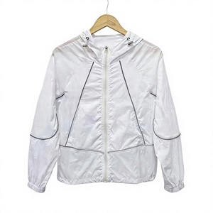 White Hooded <b>Lightweight</b> Windbreaker <b>Jacket</b> With Zipper Closure Unisex Casual <b>Summer</b> Wear Quick Dry Polyester Material - Product Image 1