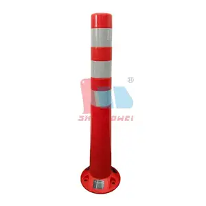 Parking Lot And Construction Lot Traffic Barricade Signal Warning Road Safety Pu Matenal Uv Resistant Solar Led Warning Post