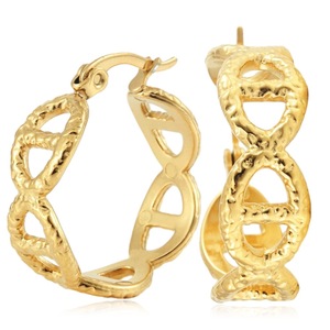 yunnique Hoop Earrings Gold 18K Geometric Elliptical <b>Ring</b> Fashionable Retro Style - Product Image 1