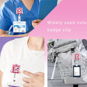 Retractable nurse ID card label sleeve with bow-shaped horizontal push-to-open ID card badge scroll and alligator <b>clip</b> - Product Image 4