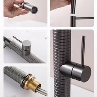 Robinet d'évier de cuisine en acier inoxydable, pivotant à 360°, avec aérateur, mélangeur eau chaude et froide, pour usage domestique, commande facile