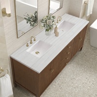 Meuble-lavabo de salle de bain de luxe en bois avec miroir intelligent, en MDF et drain en cuivre, tailles et couleurs personnalisables, design moderne côtelé, double vasques